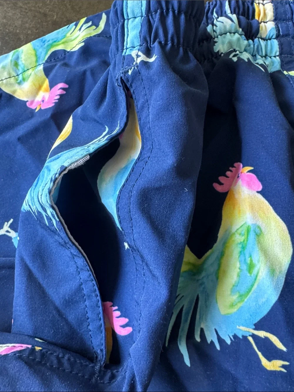 chubbies Navy Rooster Print Pajama Shorts with Pink Drawstring